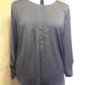 Christopher & Banks Black Blouse Pintucking Detail Size L